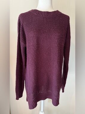 Zenana Premium Plum Waffle Knit Crewneck Sweater